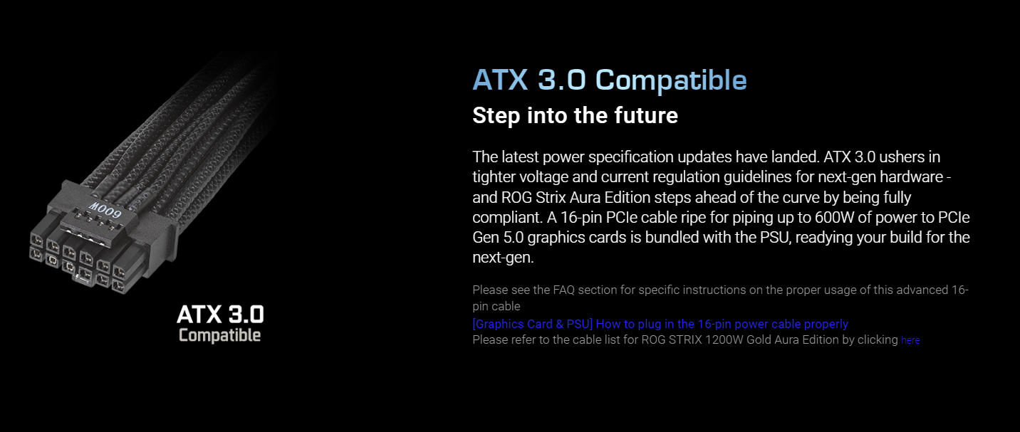 ASUS ROG Strix 1200W Gold Aura Edition Fully Modular Power Supply 80 Plus® Gold Certified - ATX 3.0, Cybenetics Lambda A+ Certification ,PCIe Gen 5.0 Ready, Axial-tech Fan, Aura Sync (10 Year Warranty)