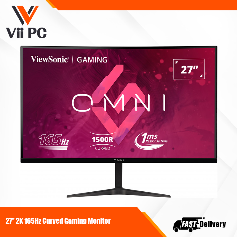ViewSonic OMNI VX2718-2KPC-MHD 27" 1500R Curved, QHD 1440p, 1ms, 165Hz Gaming Monitor with Adaptive Sync, Eye Care, HDMI and Display Port