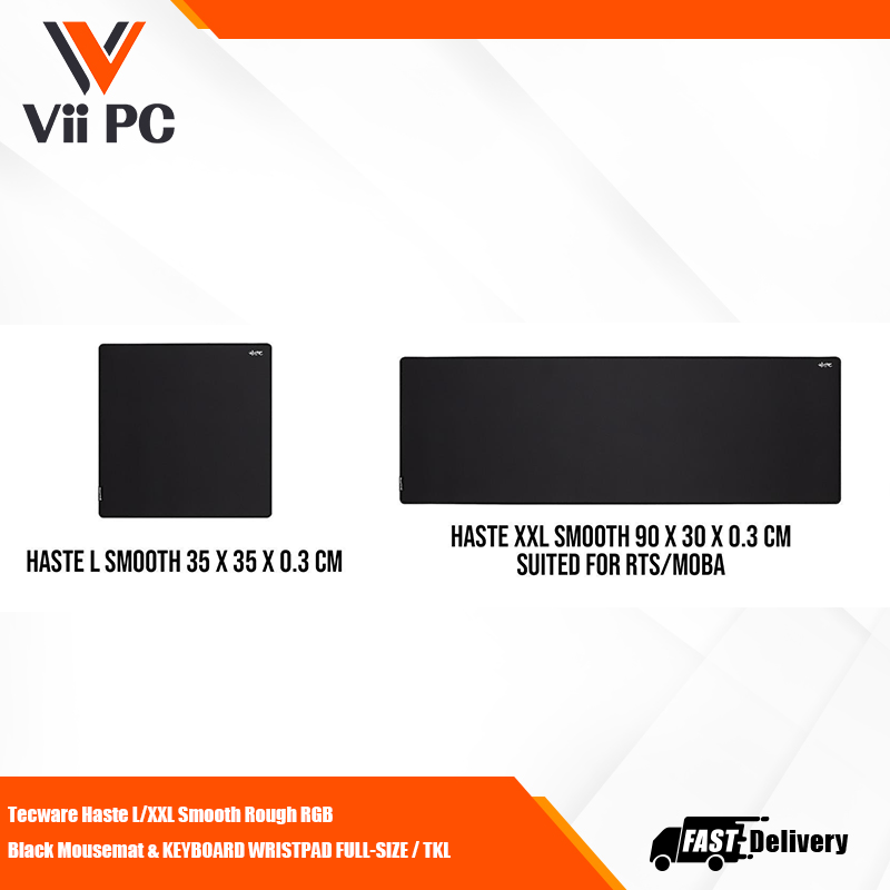 TECWARE Haste L/XXL Smooth Rough Black Mousemat & Keyboard Wristpad (FULL-SIZE / TKL)