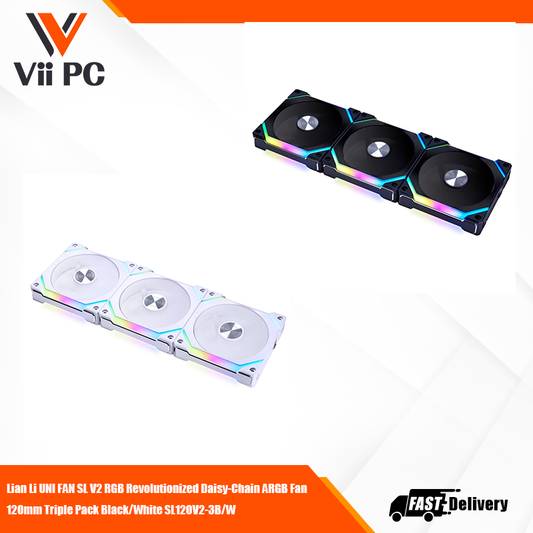 LIAN LI UNI FAN SL V2 RGB Revolutionized Daisy-Chain ARGB Fan 120mm Triple Pack Black/White SL120V2-3B./W