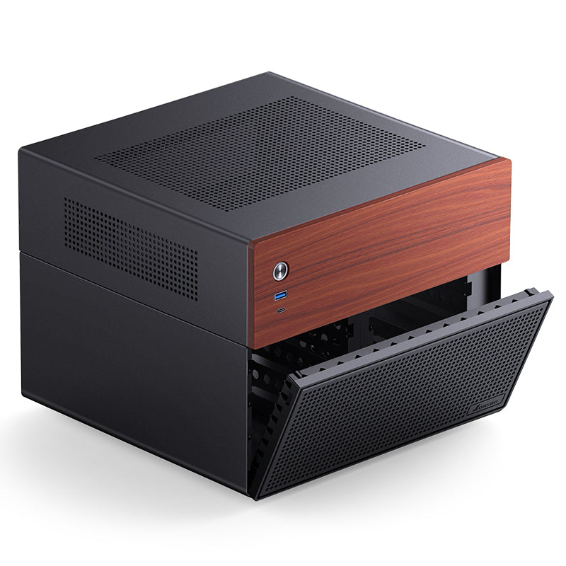JONSBO N4 ITX/M-ATX BLACK Walnut Wood NAS MINI Chassis Case - MATX MB support, 2.5"SSD*2/3.5"HDD*6(4 hot-swap,2 non hot-swap), 8-Drive Bay, USB 3.2 Gen2 Type-C, 1x120mm Fan built-in