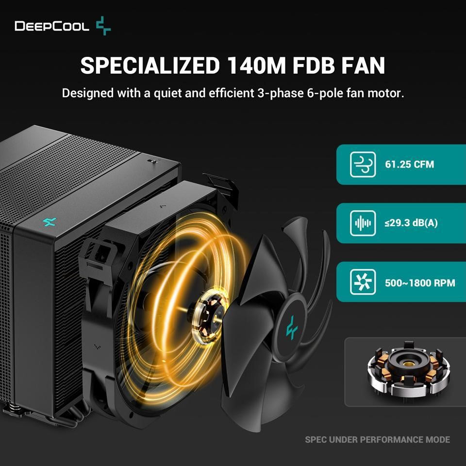 DeepCool ASSASSIN 4S CPU Air Cooler - Single Center 140mm FDB Fan, 7 Copper Heat Pipes, Quiet/Peformance Mode Switch (Black/White)