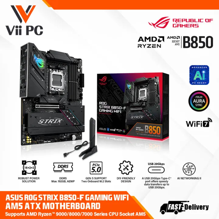 ASUS ROG STRIX B850-F GAMING WIFI AMD Socket AM5 for AMD Ryzen™ 9000 & 8000 & 7000 ATX GAMING MOTHERBOARD