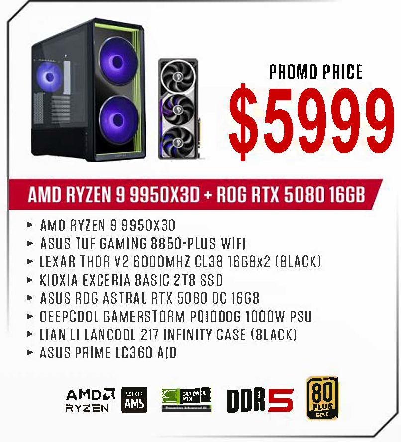 ViiPER Custom Gaming PC - AMD RYZEN 9 9950X3D + ASUS TUF GAMING B850-PLUS WIFI+ ASUS ROG ASTRAL RTX 5080 OC 16GB