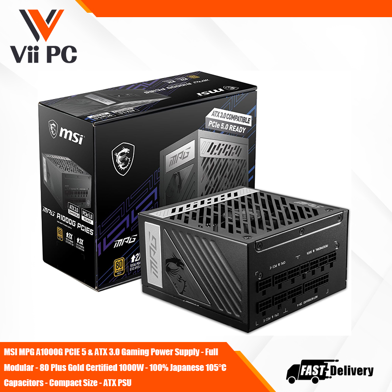 MSI MPG A1000G PCIE 5.0, 80 GOLD Full Modular Gaming PSU, 12VHPWR Cable, 4080 4090 ATX 3.0 Compatible, 1000W Power Supply