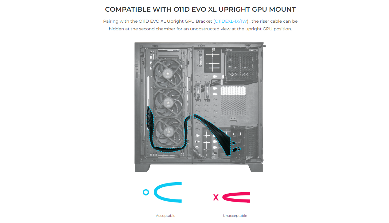 LIAN LI 900MM PCI-e 4.0 X16 Riser Cable (Black/White) - Ultra-Flexible Cable, Compatible with O11D EVO XL Upright GPU Bracket