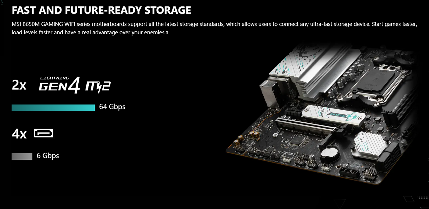 MSI B650M GAMING WIFI Socket AM5 2x M.2 Motherboard