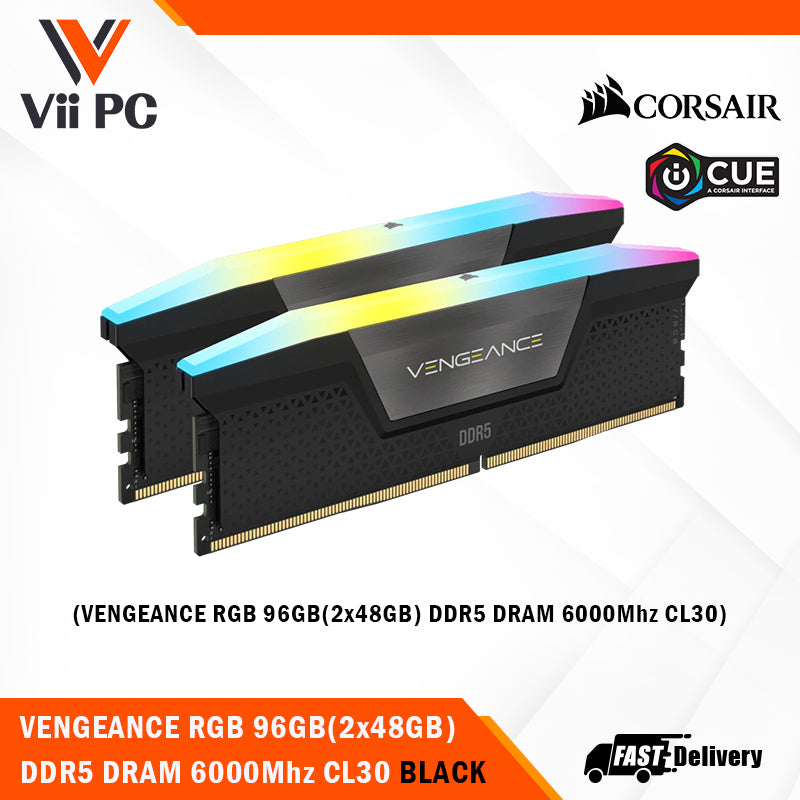 CORSAIR VENGEANCE RGB 96GB(2x48GB) DDR5 DRAM 6000Mhz / 6400Mhz CL30/CL32 Memory Kit - Black