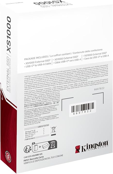Kingston XS1000 Portable SSD - (1000GB/2000GB) - (Black/Red)