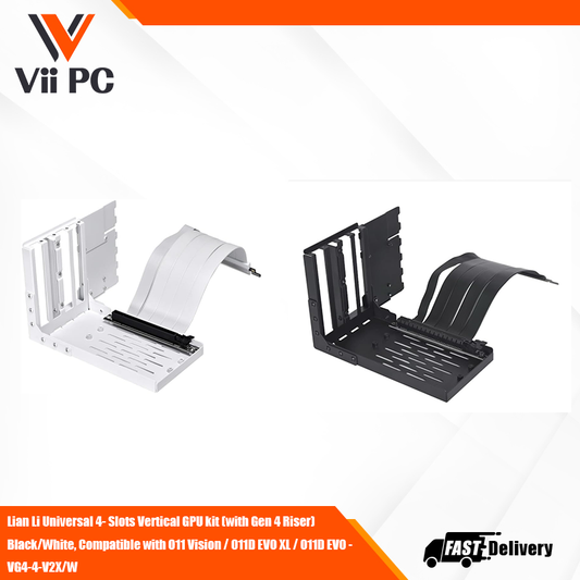 LIAN LI Universal 4-Slots Vertical GPU Kit (with GEN 4 Riser) - Supports up to 4 slots GPU, Compatible with ATX cases (*see list of compatible cases)