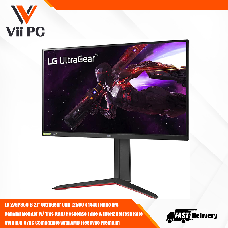 LG 27GP850-B 27” UltraGear QHD (2560 x 1440) Nano IPS Gaming Monitor w/ 1ms (GtG) Response Time & 165Hz Refresh Rate, NVIDIA G-SYNC Compatible with AMD FreeSync Premium, Tilt/Height/Pivot Adjustable