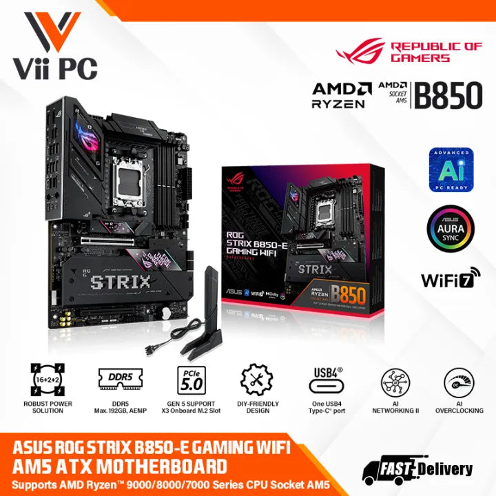 ASUS ROG STRIX B850-E GAMING WIFI AMD Socket AM5 for AMD Ryzen™ 9000 & 8000 & 7000 Desktop Processors ATX GAMING MOTHERBOARD