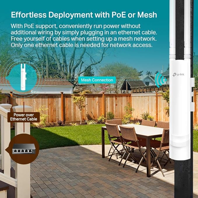 TP-LINK EAP225-Outdoor AC1200 Wireless MU-MIMO Gigabit Indoor/Outdoor Access Point 1Gx (RJ-45)Port, Cloud Access, Omada Mesh and Omada App, Support PoE, Seamless Roaming