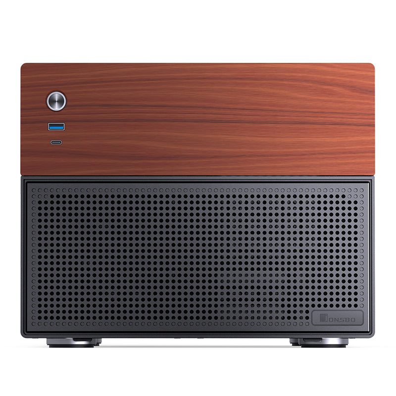 JONSBO N4 ITX/M-ATX BLACK Walnut Wood NAS MINI Chassis Case - MATX MB support, 2.5"SSD*2/3.5"HDD*6(4 hot-swap,2 non hot-swap), 8-Drive Bay, USB 3.2 Gen2 Type-C, 1x120mm Fan built-in