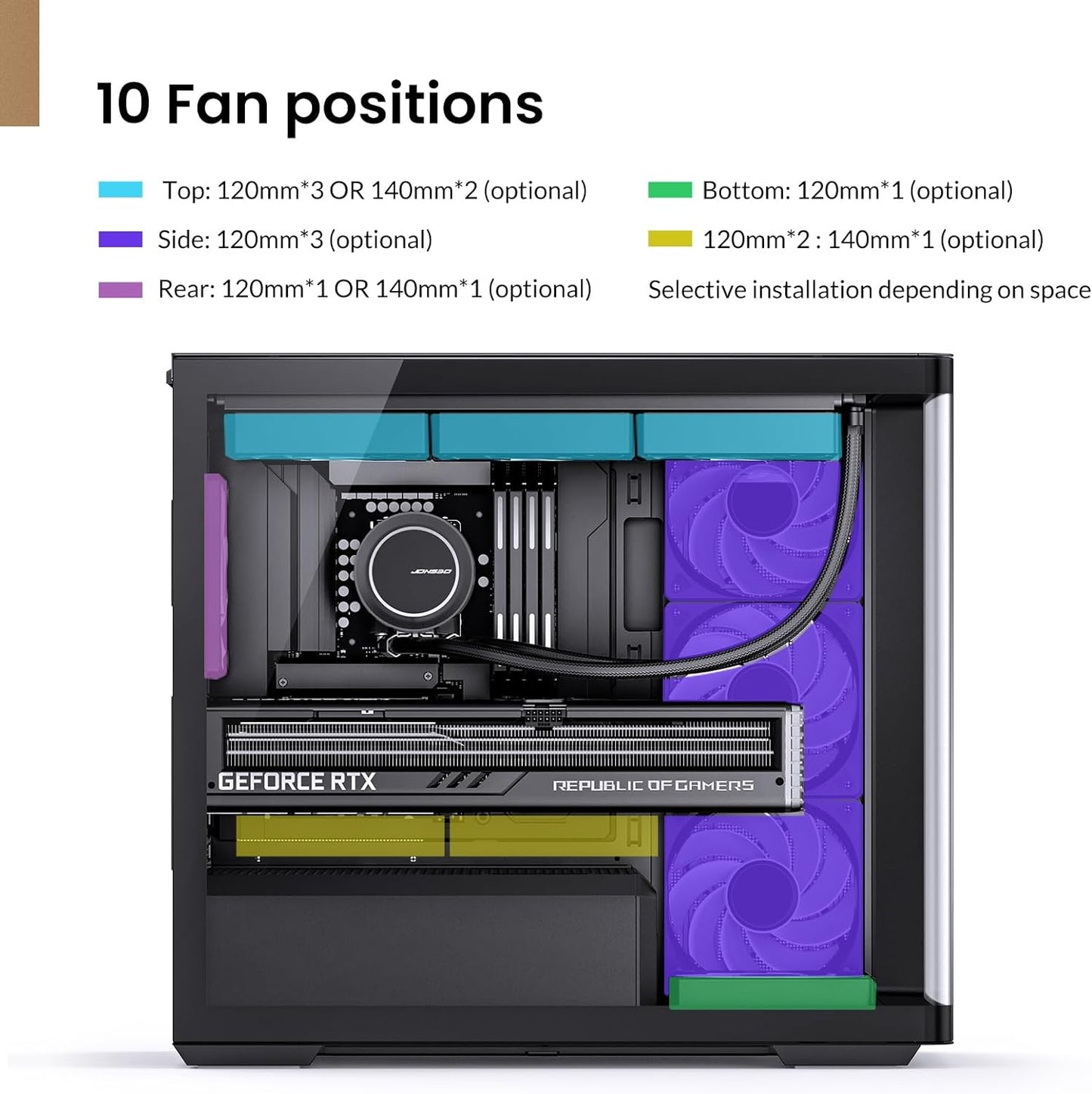 JONSBO D300 Large Micro-ATX BLACK/WHITE TOWER CASING - One-piece Glass Panel AO270 Deg View , MATX Back Plug-in BTF MB, Support 360 AIO, Support 40-series GPU, No Fans Included