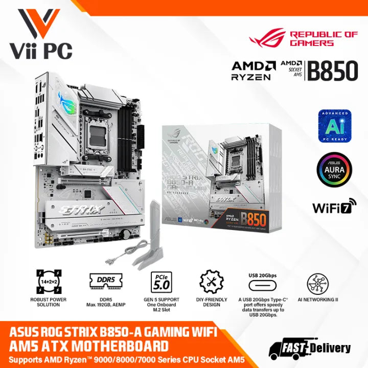 ASUS ROG STRIX B850-A GAMING WIFI AMD Socket AM5 for AMD Ryzen™ 9000 & 8000 & 7000 DESKTOP PROCESSORS ATX GAMING MOTHERBOARD