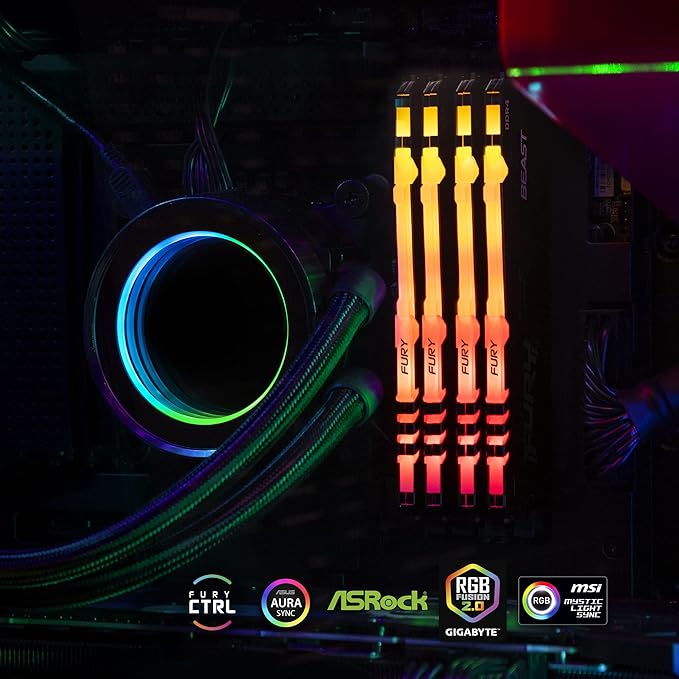 Kingston FURY Beast RGB 16GB(2x8GB)/32GB(2x16GB)/64GB(2x32GB) 3600Mhz DDR4 CL17 Memory Kit