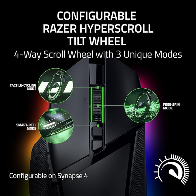 Razer Basilisk V3 Pro - Customizable Wireless Gaming Mouse with Razer HyperScroll Tilt Wheel (Black/White)