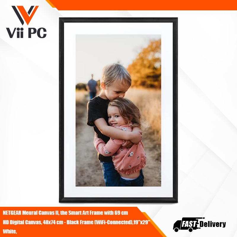 NETGEAR Meural Canvas II, MC327BL-10000S the Smart Art Frame with 69 cm HD Digital Canvas, 48x74 cm - Black Frame (WiFi-Connected),19''x29'' White,