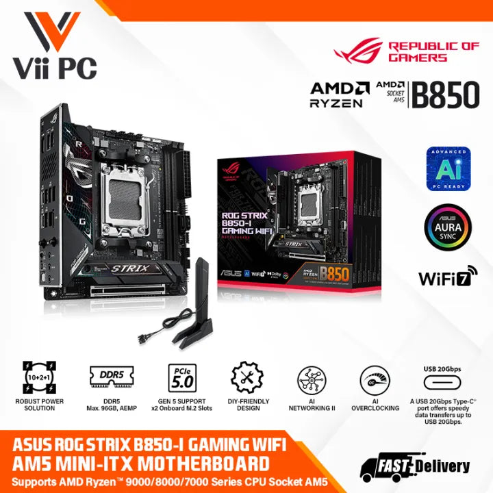 ASUS ROG STRIX B850-I GAMING WIFI AM5 for AMD Ryzen™ 9000 & 8000 & 7000 Series ITX GAMING MOTHERBOARD