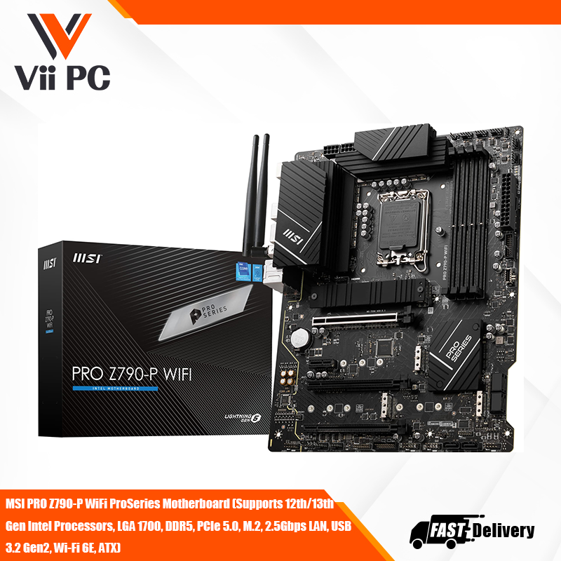MSI PRO Z790-P WiFi ProSeries Motherboard (Supports 12th/13th Gen Intel Processors, LGA 1700, DDR5, PCIe 5.0, M.2, 2.5Gbps LAN, USB 3.2 Gen2, Wi-Fi 6E, ATX)
