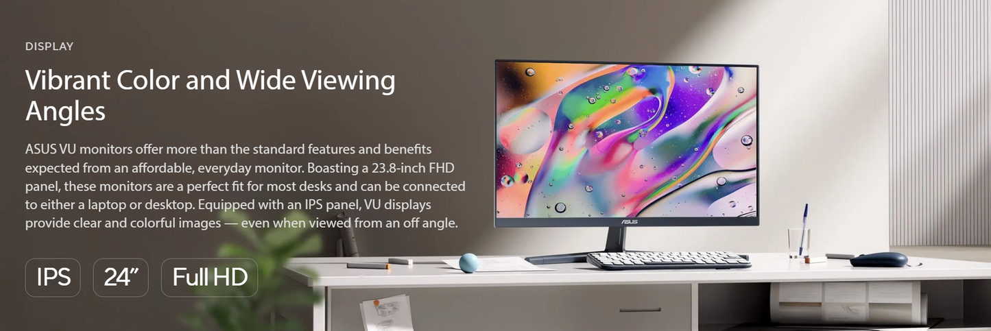 ASUS VU249CFE-B(Quiet Blue) Eye Care 24" (23.8" viewable)/FHD(1920x1080)/IPS/100Hz/Adaptive-Sync/USB-C w/15W PD/EyeCare+/Green Sustainability/VU Series Gaming Monitor