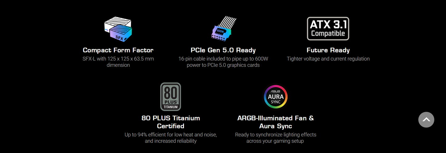ASUS ROG Loki SFX-L 1200W Titanium Fully Modular Power Supply - 80 Plus® Titanium Certified, Compact Form Factor, ATX 3.1, PCIe Gen 5.0 Ready, Aura Sync (10 Year Warranty)
