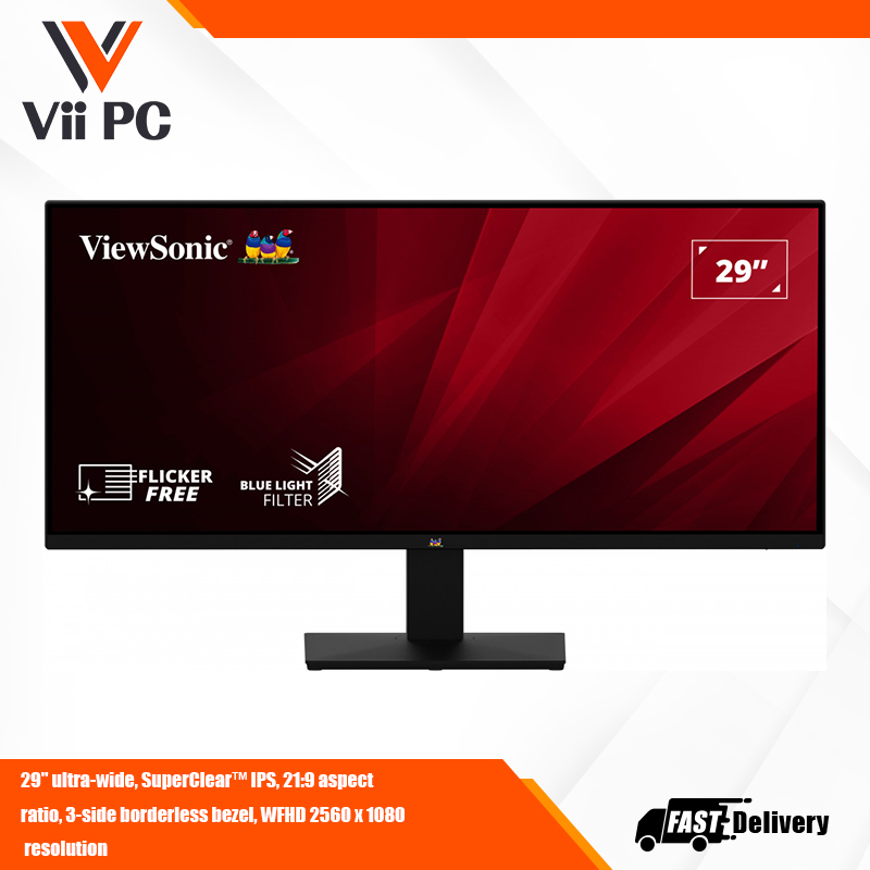 ViewSonic VA2932-MHD 29" WFHD IPS Monitor with Frameless Design, 75Hz Refresh rate, Flicker-Free & Blue Light Filter, for Home and Office Use