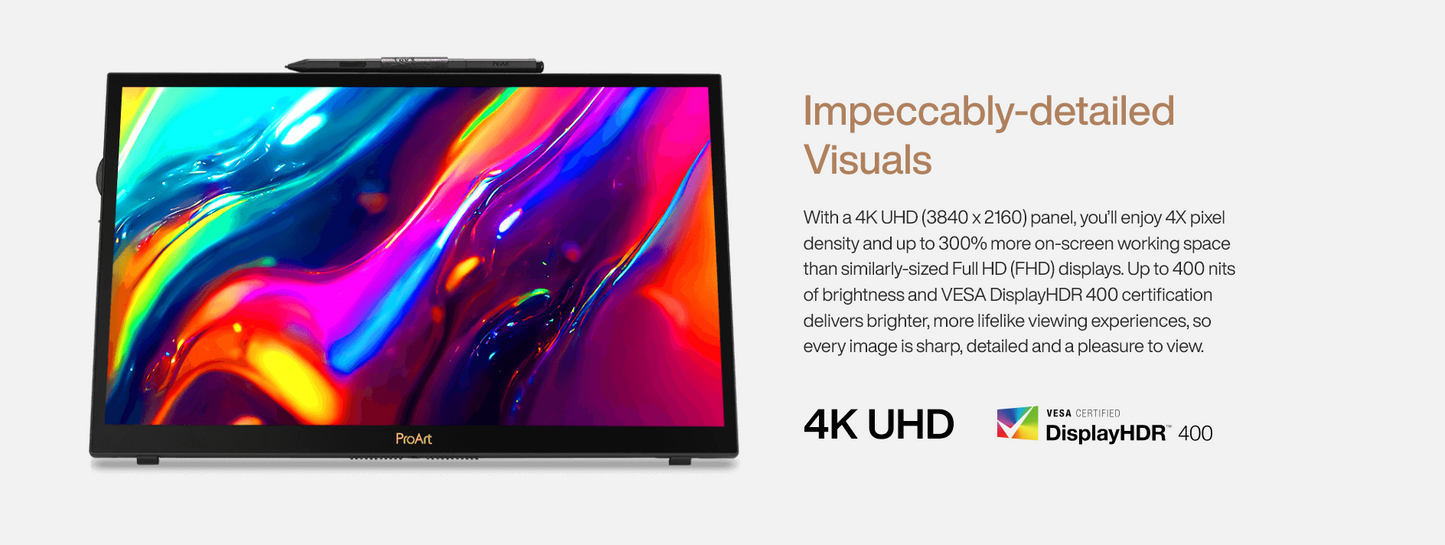 ASUS ProArt PA169CDV Pen Display 15.6" IPS, 4K UHD (3840x2160), WACOM EMR, 100% sRGB, Color Accuracy ΔE<2, Calman Verified, PANTONE Validated, USB-C, 10-point Touch, ASUS Dial, Control Panel