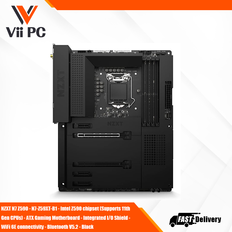 NZXT N7 Z590 - N7-Z59XT-B1 - Intel Z590 chipset (Supports 11th Gen CPUs) - ATX Gaming Motherboard - Integrated I/O Shield - WiFi 6E connectivity - Bluetooth V5.2 - Black