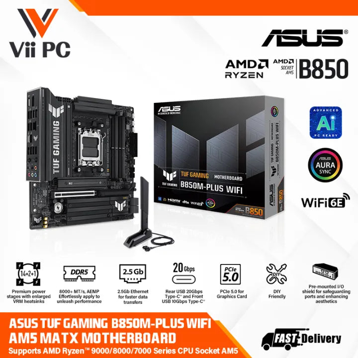 ASUS TUF GAMING B850M-PLUS WIFI AMD Socket AM5 for AMD Ryzen™ 9000 & 8000 & 7000 Desktop Processors MATX GAMING MOTHERBOARD
