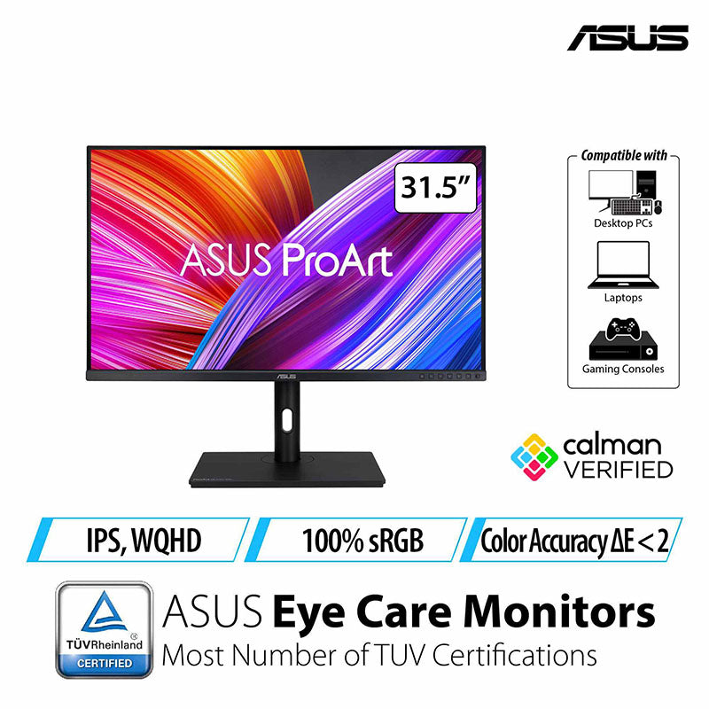 ASUS ProArt Display PA328QV Professional Monitor - 32" QHD (2560x1440), 100% sRGB, 100% Rec.709, Color Accuracy ΔE<2, Calman Verified