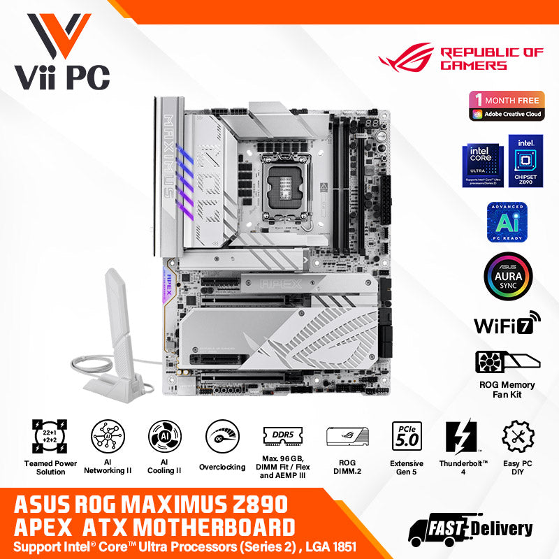 ASUS ROG MAXIMUS Z890 APEX - Support Intel® Core™ Ultra Processors (Series 2), LGA1851, DDR5, PCIE 5.0, WIFI 7 - GAMING ATX Motherboard (AI PC Ready)
