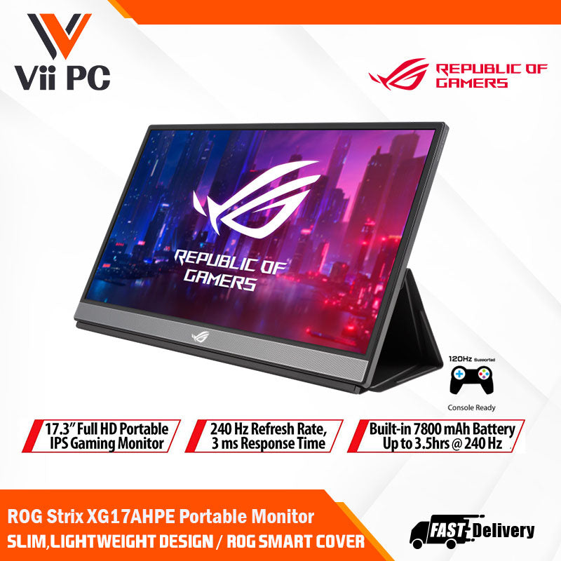 ASUS ROG Strix XG17AHPE / XG17AHP Portable USB Type-C Gaming Monitor – 17.3" IPS, FHD (1920x1080), 240Hz(Above 144Hz), 3ms, Adaptive-sync, Non-Glare, Micro-HDMI, Smart Cover, Eyecare