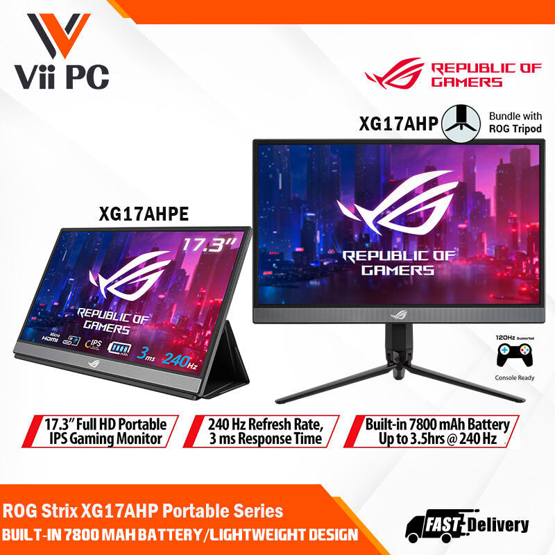 ASUS ROG Strix XG17AHPE / XG17AHP Portable USB Type-C Gaming Monitor – 17.3" IPS, FHD (1920x1080), 240Hz(Above 144Hz), 3ms, Adaptive-sync, Non-Glare, Micro-HDMI, Smart Cover, Eyecare