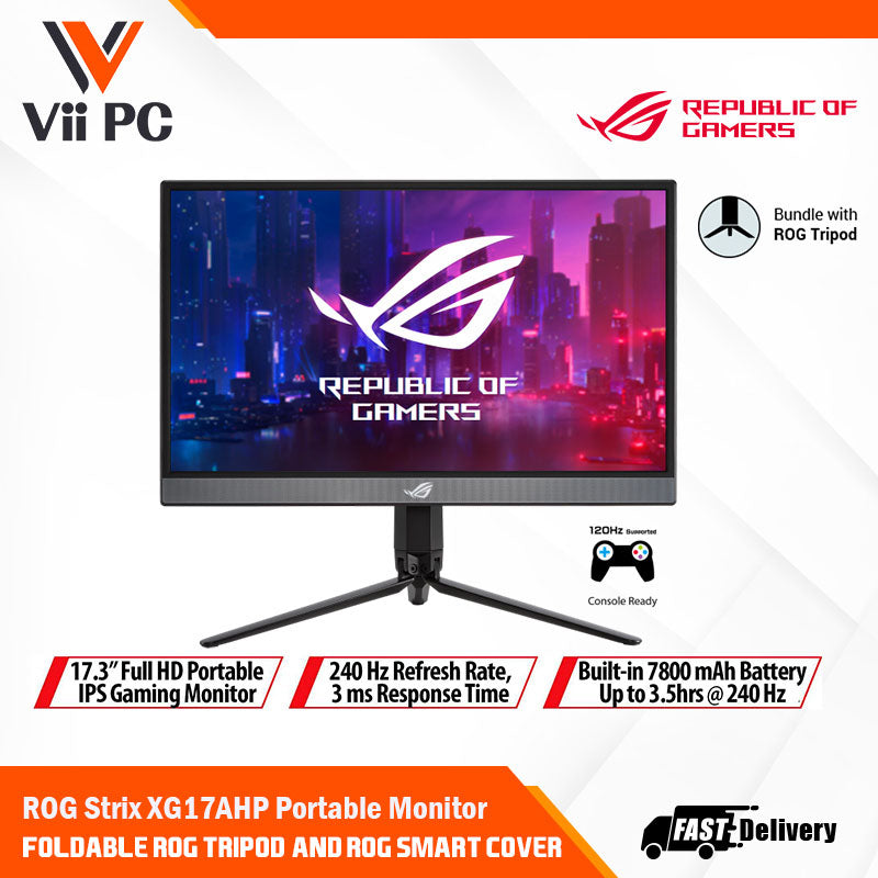 ASUS ROG Strix XG17AHPE / XG17AHP Portable USB Type-C Gaming Monitor – 17.3" IPS, FHD (1920x1080), 240Hz(Above 144Hz), 3ms, Adaptive-sync, Non-Glare, Micro-HDMI, Smart Cover, Eyecare