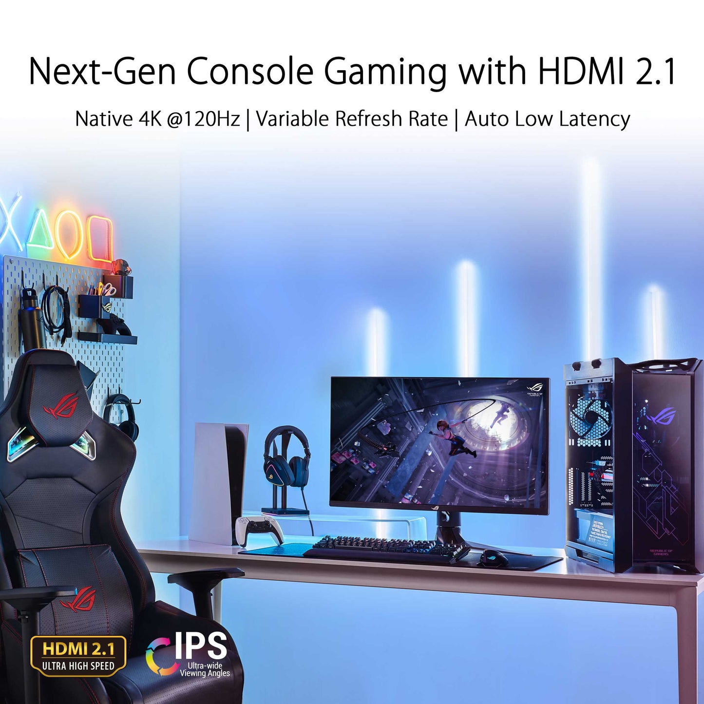 ASUS ROG Swift PG32UQ HDMI 2.1 Gaming Monitor - 32”, 4K UHD (3840 x 2160), IPS, 144 Hz, 1 ms MPRT, NVIDIA G-SYNC compatible, DSC, ELMB Sync, Variable Overdrive, DisplayHDR 600, Quantum-Dot technology, DisplayPort 1.4