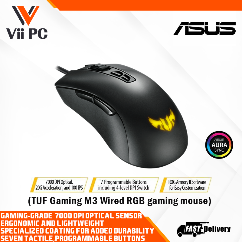 ASUS TUF Gaming M3 Wired RGB Gaming Mouse - 7000 DPI, AURA Sync