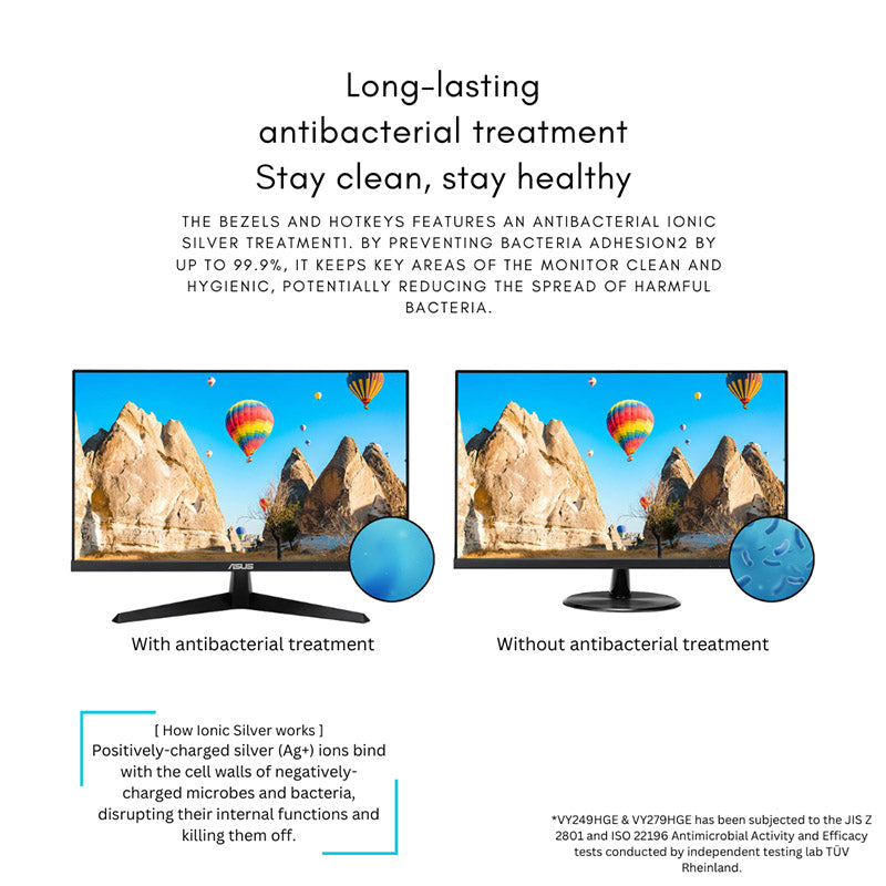 ASUS VY279HGE Eye Care Gaming Monitor – 27" FHD (1920x1080) IPS, 144Hz, SmoothMotion, 1ms (MPRT), FreeSync Premium™, Eye Care Plus technology, Blue Light Filter, Flicker Free, antibacterial treatment