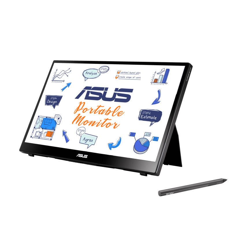 ASUS ZenScreen Ink MB14AHD Portable Monitor - 14" FHD (1920x1080) IPS, 10-point touch, Stylus Pen (MPP2.0), USB Type-C, Micro HDMI, ergo kickstand, tripod socket, ASUS Flicker Free and Low Blue Light, ZenScreen sleeve