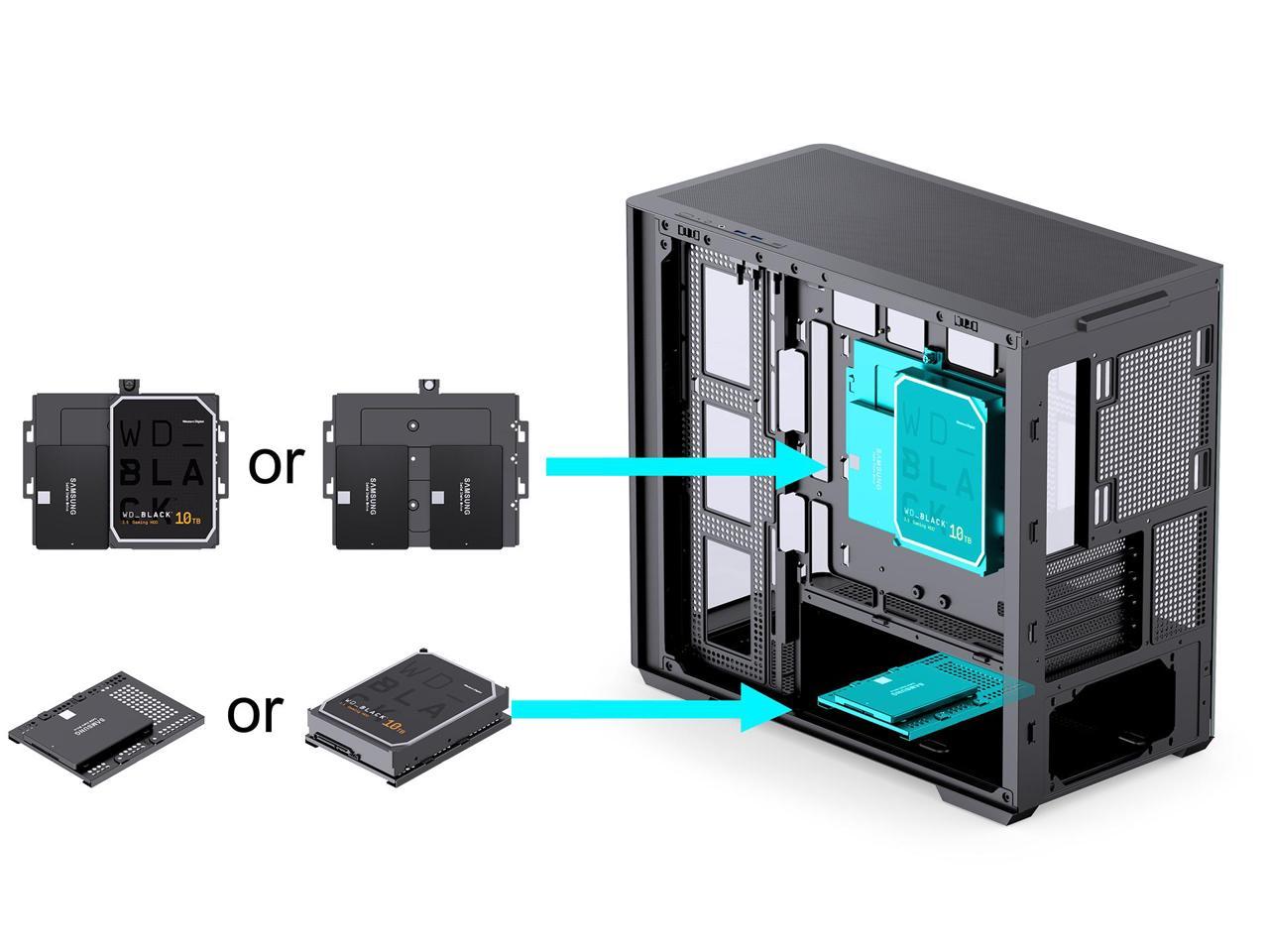 JONSBO D300 Large Micro-ATX BLACK/WHITE TOWER CASING - One-piece Glass Panel AO270 Deg View , MATX Back Plug-in BTF MB, Support 360 AIO, Support 40-series GPU, No Fans Included