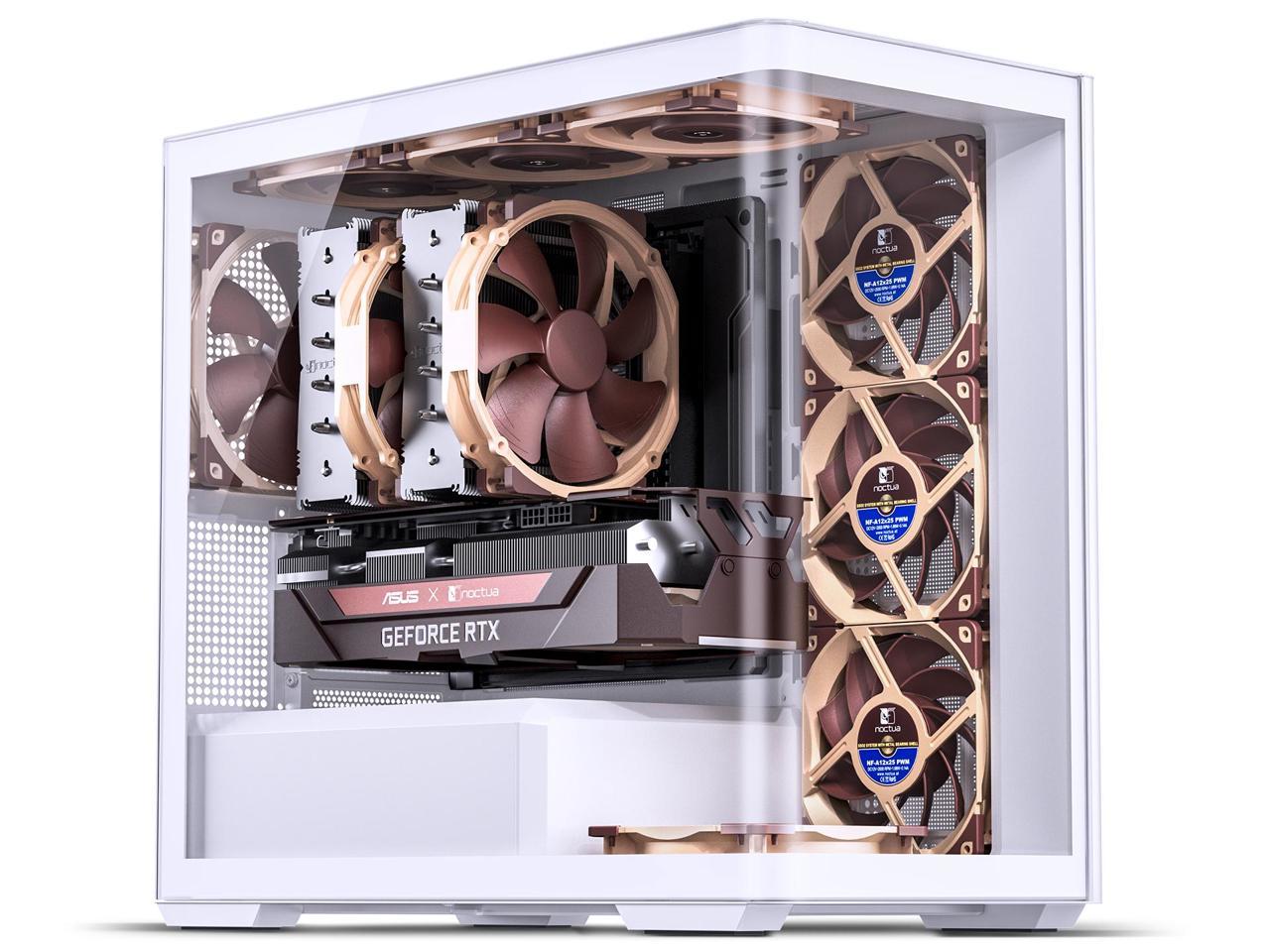 JONSBO D300 Large Micro-ATX BLACK/WHITE TOWER CASING - One-piece Glass Panel AO270 Deg View , MATX Back Plug-in BTF MB, Support 360 AIO, Support 40-series GPU, No Fans Included