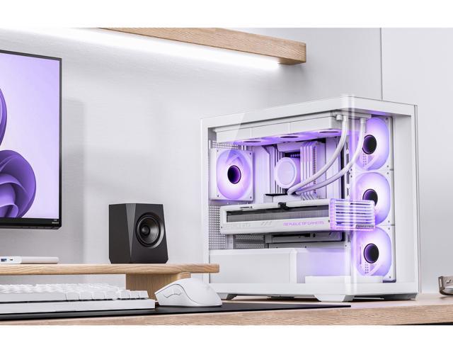JONSBO D300 Large Micro-ATX BLACK/WHITE TOWER CASING - One-piece Glass Panel AO270 Deg View , MATX Back Plug-in BTF MB, Support 360 AIO, Support 40-series GPU, No Fans Included
