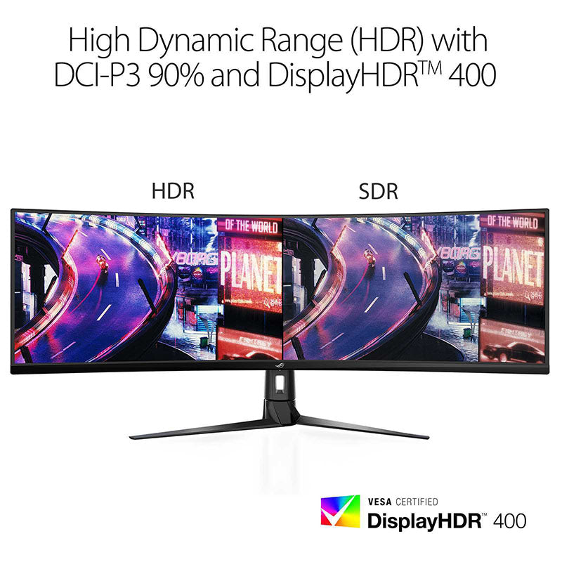 ASUS ROG Strix XG49VQ Super Ultra-Wide HDR Gaming Monitor - 49" 32:9 (3840 x 1080), 144Hz, FreeSync™ 2 HDR, DisplayHDR™ 400, DCI-P3: 90%, Shadow Boost