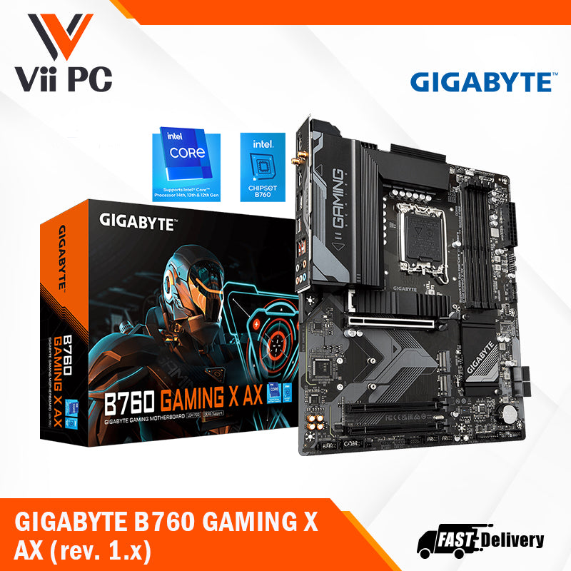 GIGABYTE B760 Gaming X AX Intel LGA 1700 ATX Motherboard, 4x DDR5 ~128GB, 3x PCI-E x16, 3x M.2, 4x SATA, 2x USB 3.2, 1x USB-C, 5x USB 2.0 : GIGABYTE B760M Gaming X AX DDR4 Intel LGA 1700 m-ATX