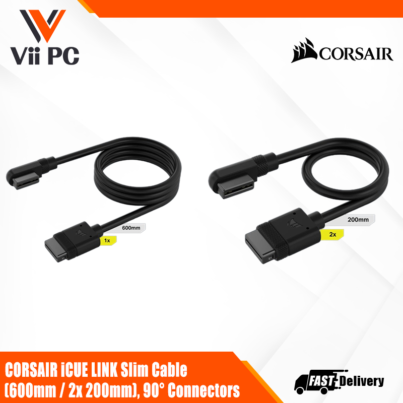 iCUE LINK Cable (1x600mm / 2x200mm) with Straight/Slim 90° connectors (Black)