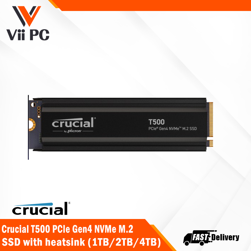 Crucial T500 PCIe Gen4 NVMe M.2 SSD with heatsink (1TB / 2TB / 4TB)