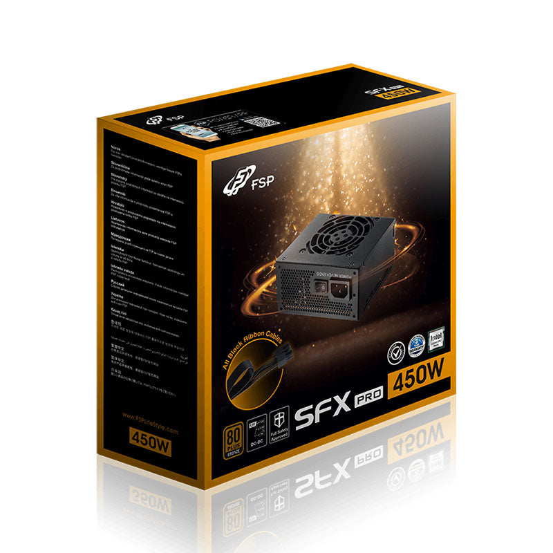 FSP SFX PRO 450W 80 Plus® Bronze Power Supply - DC-to-DC, SFX to ATX Adapter, Intelligent Fan Control