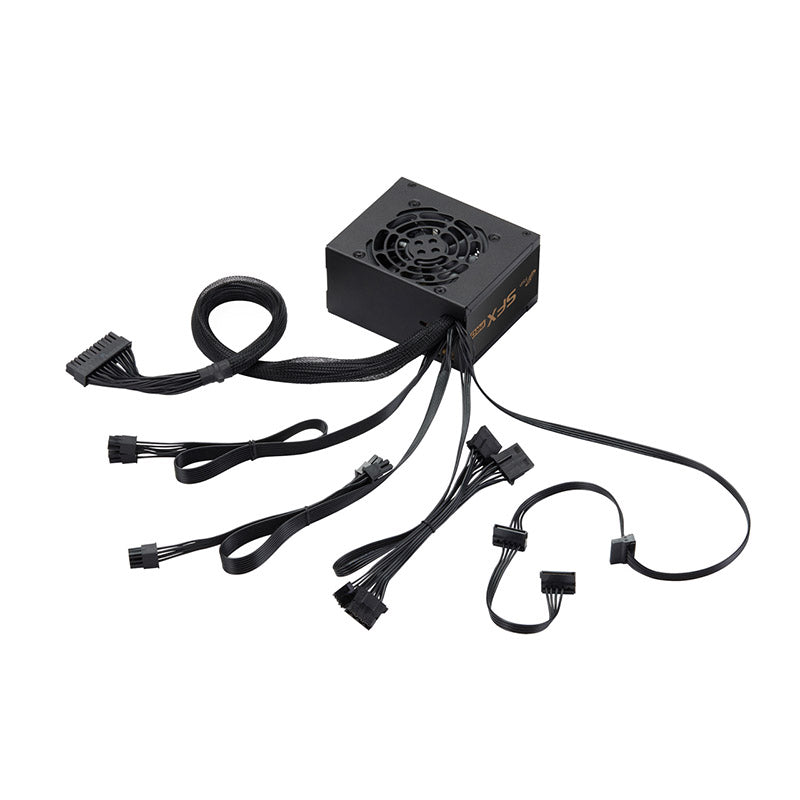 FSP SFX Pro 350W 80 Plus® Bronze Power Supply - DC to DC Output, SFX to ATX Adapter, Black Ribbon Cables