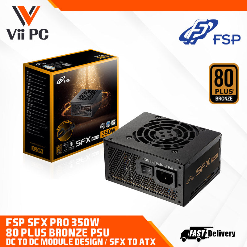 FSP SFX Pro 350W 80 Plus® Bronze Power Supply - DC to DC Output, SFX to ATX Adapter, Black Ribbon Cables